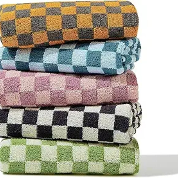 5 Pack Cotton Hand Towels Soft Absorbent Checkered Bathroom Kitchen Gym Spa - Picture 7 of 7